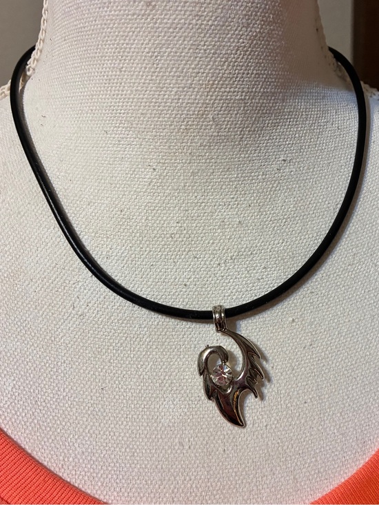 Jewelry - Silver Wing Pendant Necklace on Black Cord - Unbranded